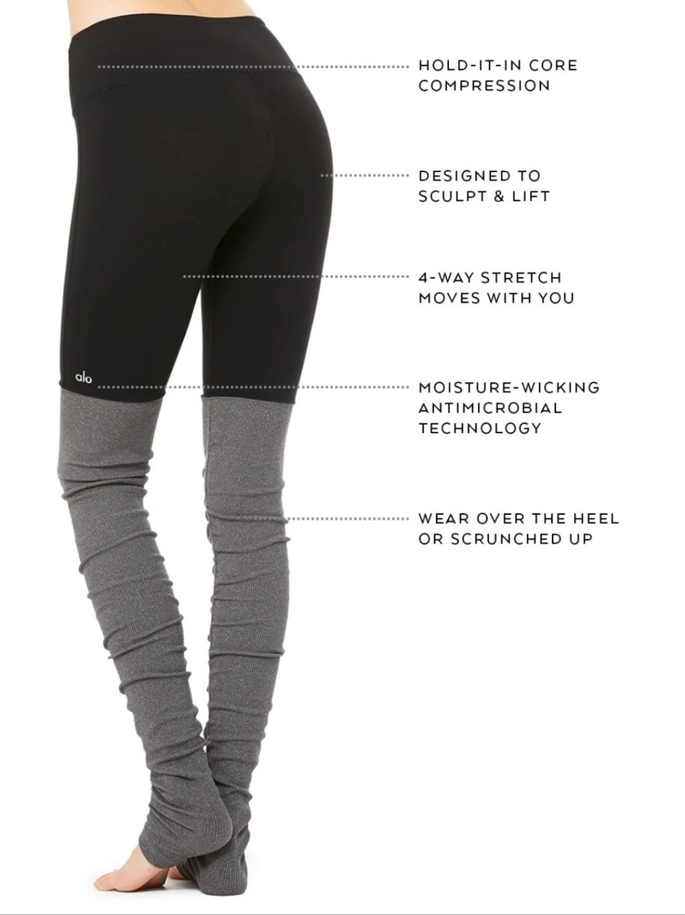 ALO Goddess Yoga Gray and Cream Leggings Pants Long